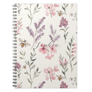 Cuaderno Abejas Flores Lavanda Rosadas