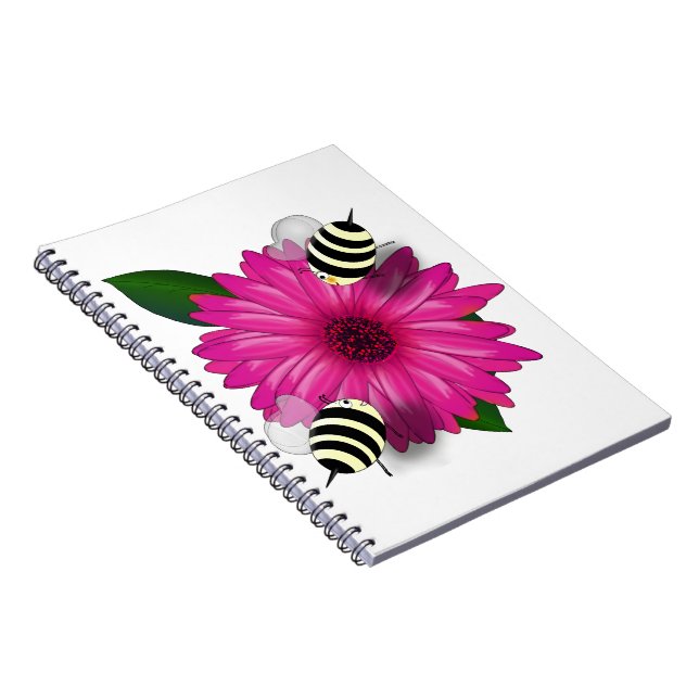 Cuaderno Abejas Lindas Reuniéndose en Flor Rosa (Lado Derecho)