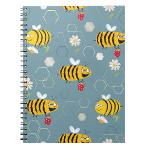Cuaderno Abejas ocupadas zumban alrededor y polinizan flore
