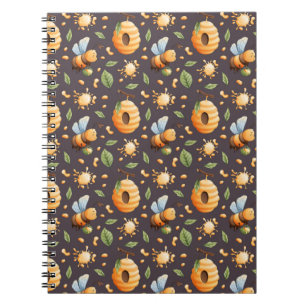 Cuaderno Abejas, Panales, Hojas, y Gotitas de Miel