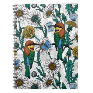 Cuaderno Abejorros, mariposas azules y margaritas sobre bla