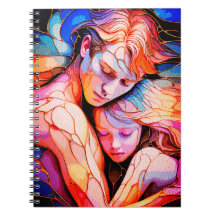 Abrazo etéreo de Guardianes - Vidrio manchado de f