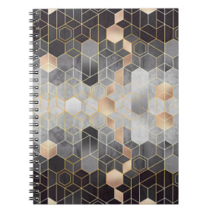 Cuaderno Absorción geométrica de hexagones en negro y w