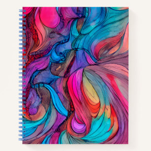 Cuaderno Abstración de tinta de color de agua rosa rosa azu