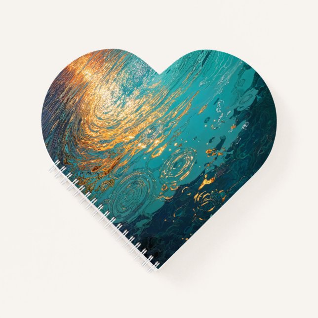 Cuaderno Abstract Aqua Waves with Golden Sunlight (Anverso)