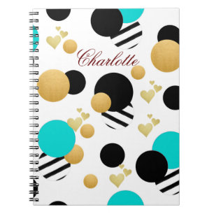 Cuaderno Abstract Blue Gold Black Name Personalizado