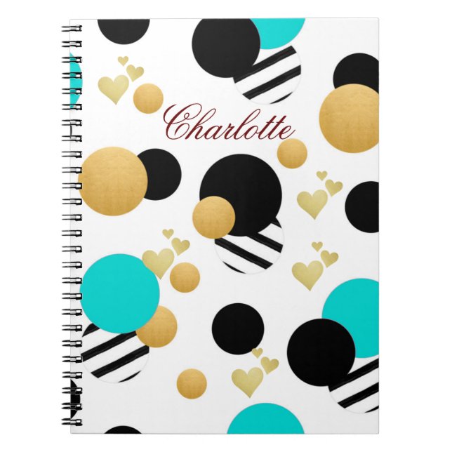 Cuaderno Abstract Blue Gold Black Name Personalizado (Frente)