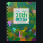 Cuaderno Abstract Cubist Shapes 30th Birthday Guest Book 6a<br><div class="desc">Beautiful abstract background (aqua,  turquoise,  purple and green colored squares) with a half-transparent white square tag (tiny transparent border) for name,  date and birthday. All is customizable for this 30th birthday guest book.</div>
