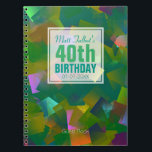 Cuaderno Abstract Cubist Shapes 40th Birthday Guest Book 6a<br><div class="desc">Beautiful abstract background (aqua,  turquoise,  purple and green colored squares) with a half-transparent white square tag (tiny transparent border) for name,  date and birthday. All is customizable for this 40th birthday guest book.</div>