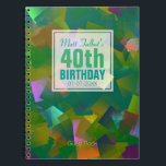 Cuaderno Abstract Cubist Shapes 40th Birthday Guest Book 6a<br><div class="desc">Beautiful abstract background (aqua,  turquoise,  purple and green colored squares) with a half-transparent white square tag (tiny transparent border) for name,  date and birthday. All is customizable for this 40th birthday guest book.</div>