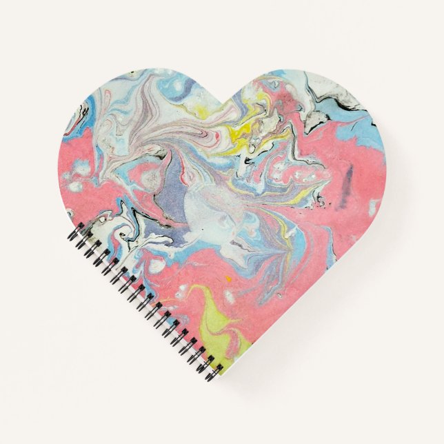 Cuaderno Abstract Ebru Water Marbling Pastel Heart Shaped (Anverso)