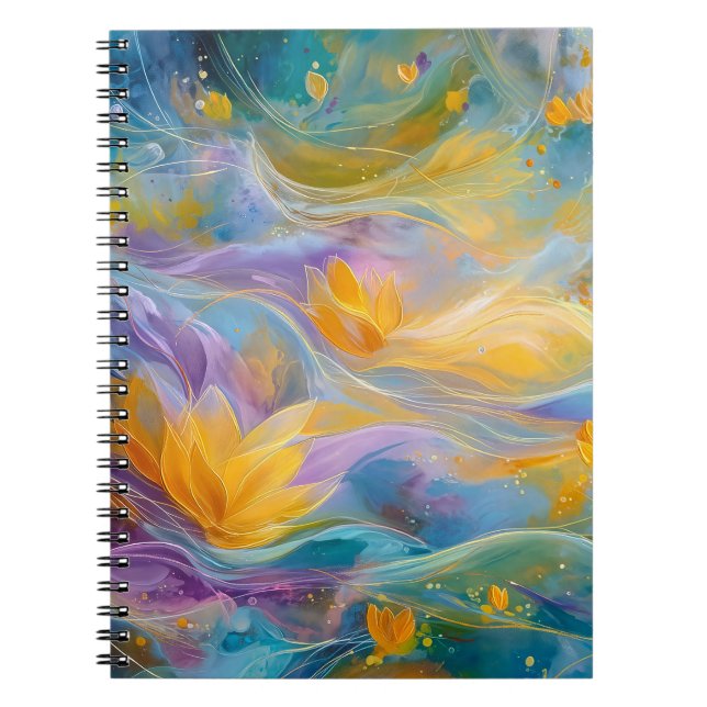 Cuaderno Abstract Golden Lotus Floating Flowers  (Frente)
