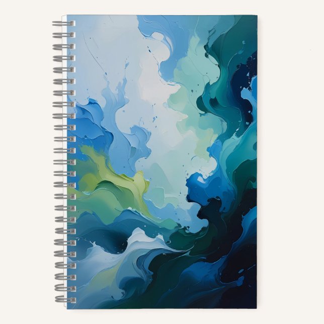 Cuaderno Abstract Ocean Breeze – Fluid Blue & Green Art (Anverso)