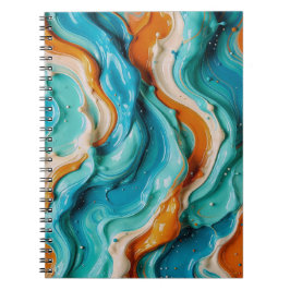 Cuaderno Abstract Swirling Teal and Orange Glossy Fluid
