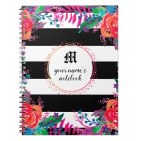 Abstract watercolor floral forest black striped
