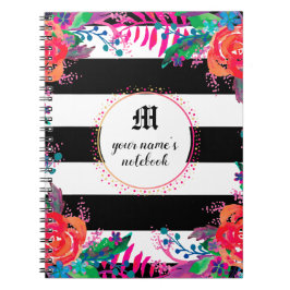 Cuaderno Abstract watercolor floral forest black striped