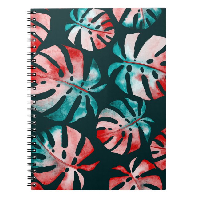 Cuaderno Abstracto de hojas tropicales, color de agua brill (Frente)