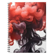 Cuaderno abstracto de remolino de tinta roja y neg