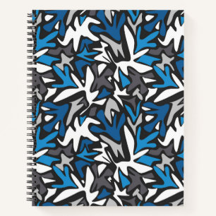 Cuaderno abstracto, geométrico, patrón, tiro negro y azul