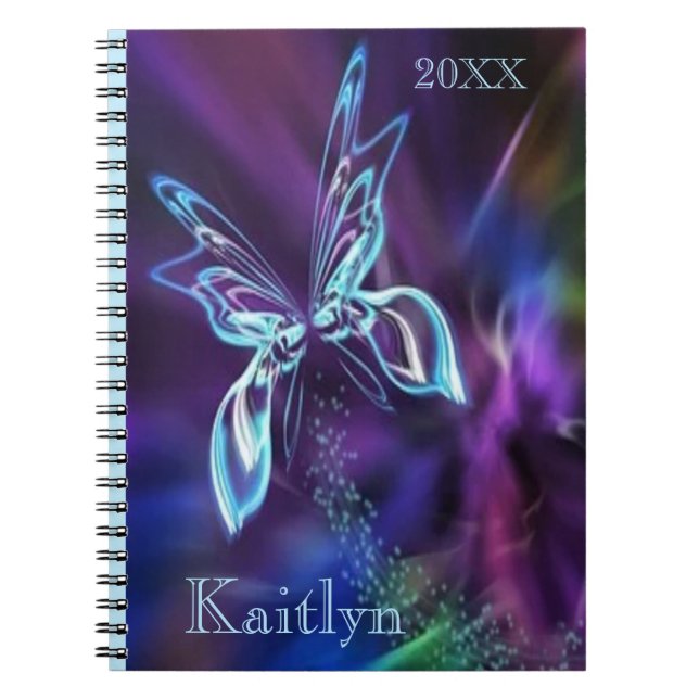 Cuaderno Abstracto mariposa Neon Azul morado colorido (Frente)