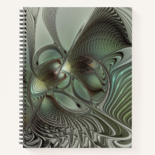 Cuaderno Abstracto Olive Sage Green Grey Fractal Art Fantas