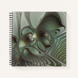 Cuaderno Abstracto Olive Sage Green Grey Fractal Art Fantas