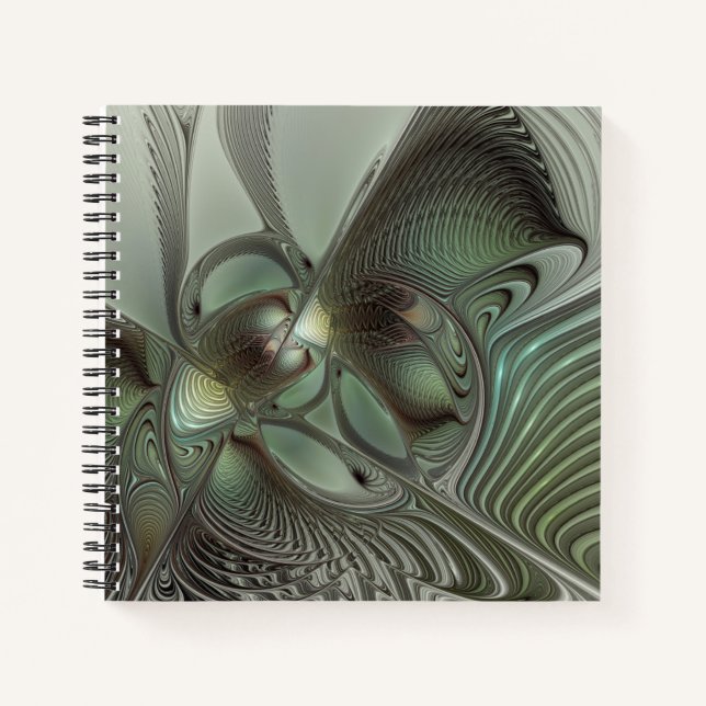 Cuaderno Abstracto Olive Sage Green Grey Fractal Art Fantas (Anverso)