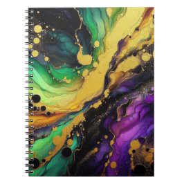 CUADERNO ABSTRACTO PURPLE VERDE ORO MARDI GRAS DERRAMES