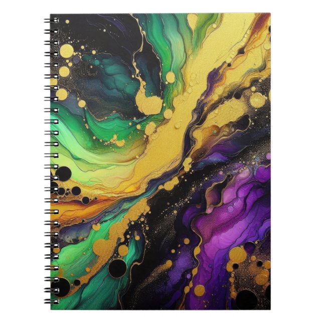 CUADERNO ABSTRACTO PURPLE VERDE ORO MARDI GRAS DERRAMES (Frente)