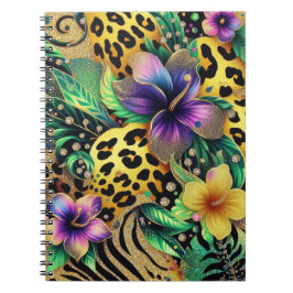 CUADERNO ABSTRACTO PURPLE VERDE ORO MARDI GRAS DERRAMES