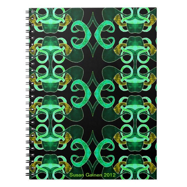 Cuaderno abstracto verde de la flor de lis (Frente)