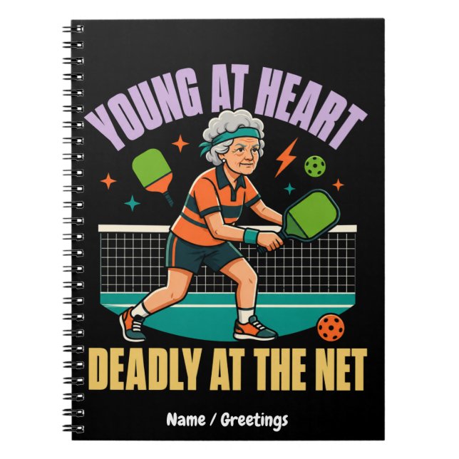 Cuaderno Abuela Divertida de Pickleball Joven de Corazón Re (Frente)
