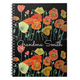 Cuaderno Abuela Naranja Rojo Amapola Amapolas floral Acuare
