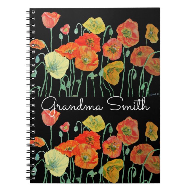 Cuaderno Abuela Naranja Rojo Amapola Amapolas floral Acuare (Frente)
