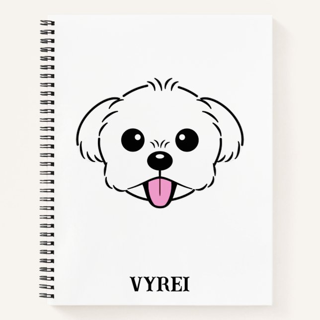 Cuaderno Aburrido perro de la frívola de Bichon blanco pega (Anverso)