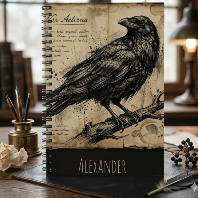 Cuaderno Academia Oscura Cuervo Script Vintage (Dark academia raven moody gothic notebook)