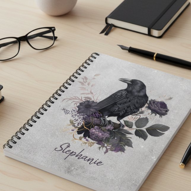 Cuaderno Academia Oscura Malhumorada Cuervo Espiral (Black raven midnight blooms personalized notebook)