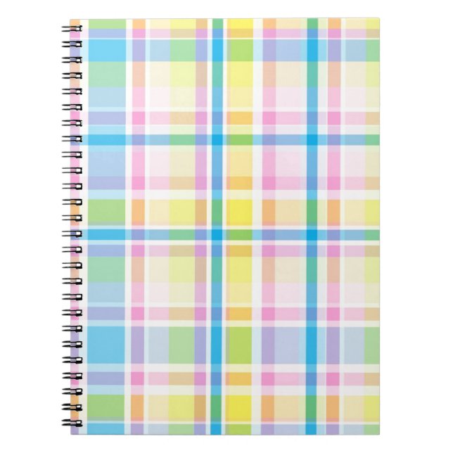 Cuaderno Accesorios de diseño de tartán azul amarillo rosa (Frente)