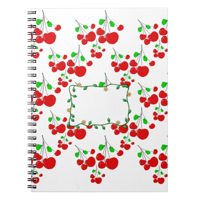 Cuaderno Accesorios de patrón de cerezo rojo de personaliza (Frente)