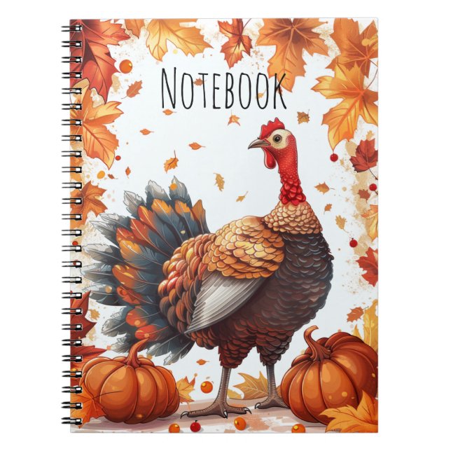 Cuaderno Acción de Gracias Turquía con hojas de otoño y cal (Frente)