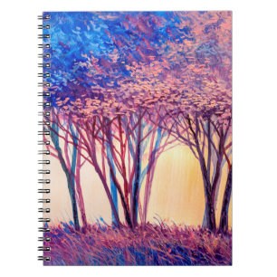Cuaderno Aceite pintando árboles coloridos. Imagen abstract