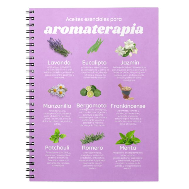 Cuaderno Aceites esenciales aromaterapia español lavanda (Frente)