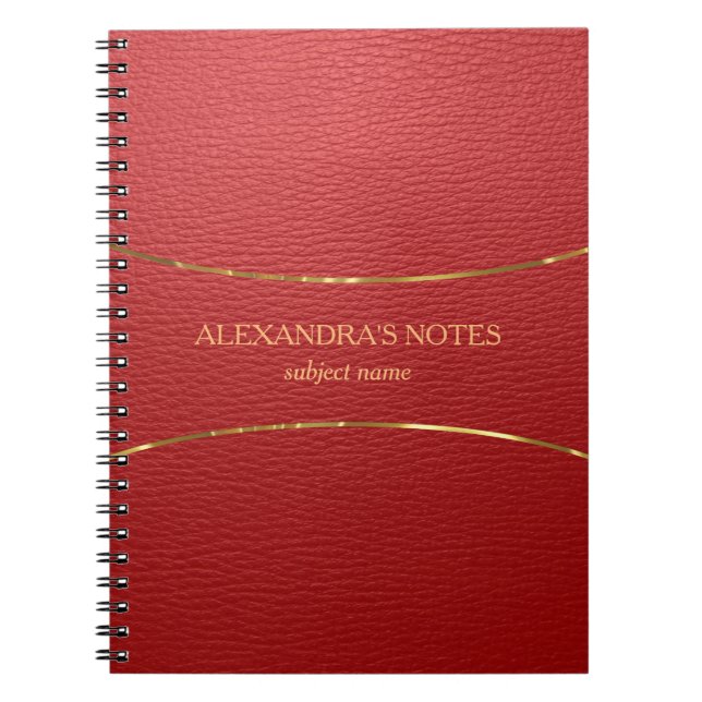 Cuaderno Acento dorado de textura de piel de imitación roja (Frente)