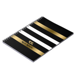 Cuaderno Acentos de oro con rayas blancas y negras