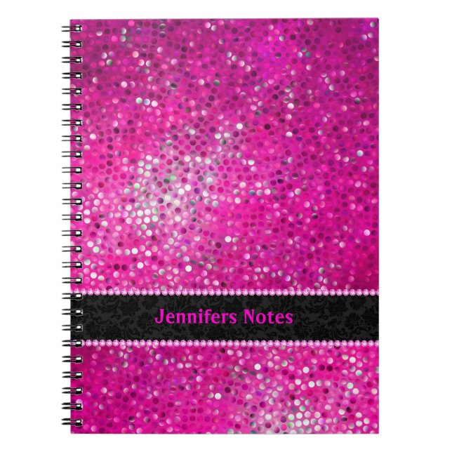 Cuaderno Acentos negros de Purpurina rosado caliente (Frente)