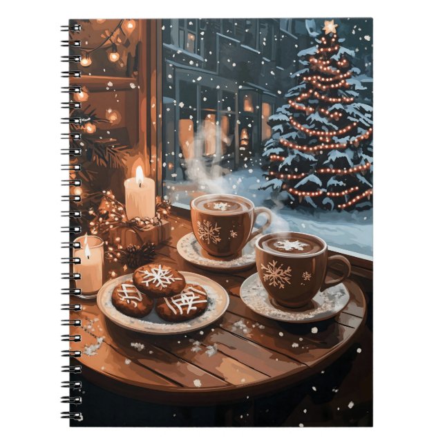 Cuaderno Acogedor café de invierno con café caliente y gall (Frente)