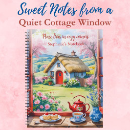 Cuaderno Acogedora vista de cabaña con té y pasteles