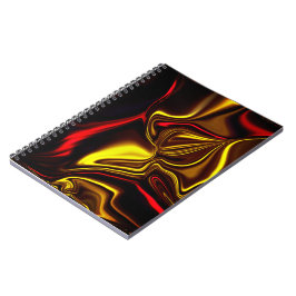 Cuaderno Acos curvos rojos y dorados sobre fondo oscuro