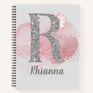 Cuaderno Acrílico en acuarela y letra R en brillo bala
