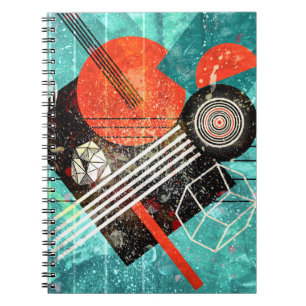 Cuaderno acuarela abstracta, formas geométricas coloridas.